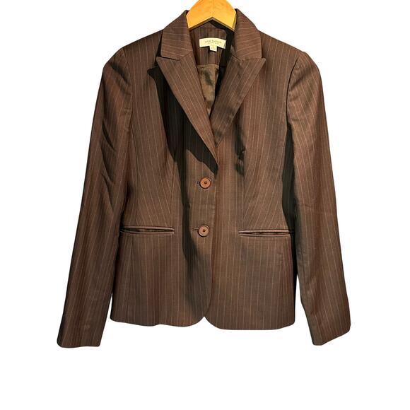 Ann Taylor Factory Store Pinstriped Blazer Chocolaty Gray Tan Size 2 Wool Blend - Picture 1 of 8